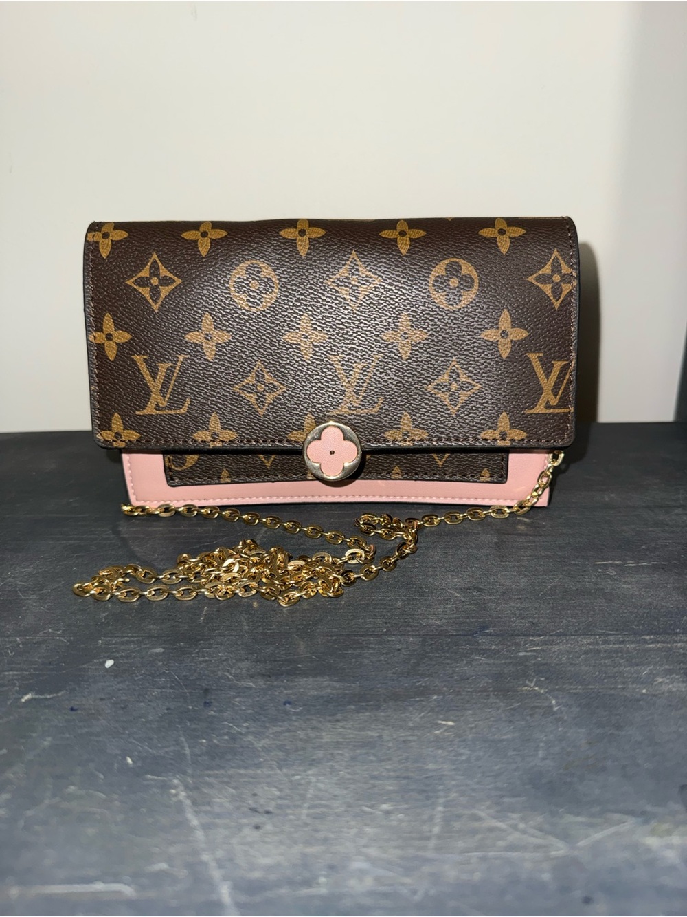 Monogram Canvas Chain Wallet in Brown & Pink - Picture 5 of 6